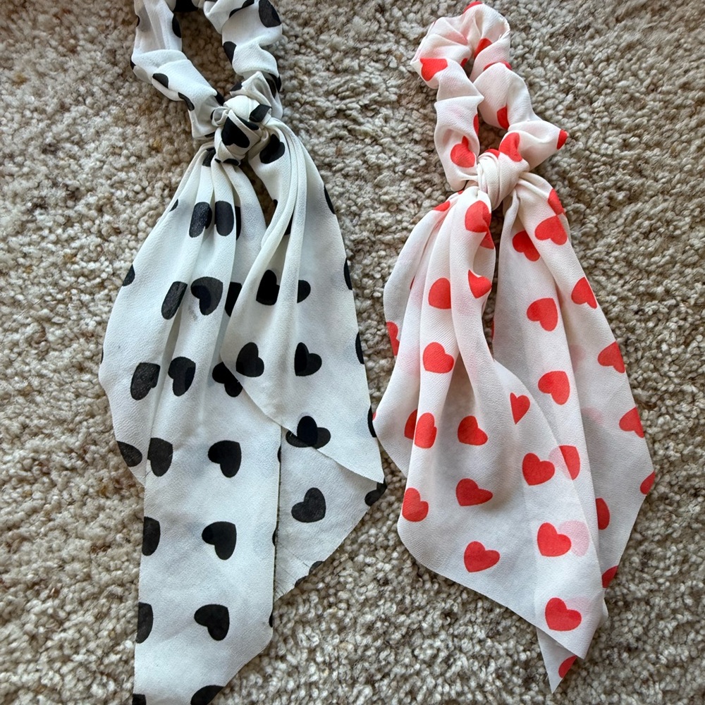 Heart Patterned Kids Hair Scarves - Black and Red